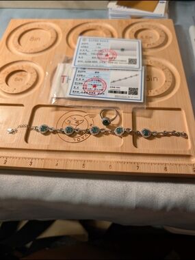 Natural Burmese Jadeite Jade Set Bracelet and Adjustable Ring,925 Silver.